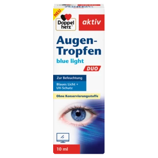 Abbildung der Produktverpackung Doppelherz aktiv Augen-Tropfen blue light DUO Frontansicht